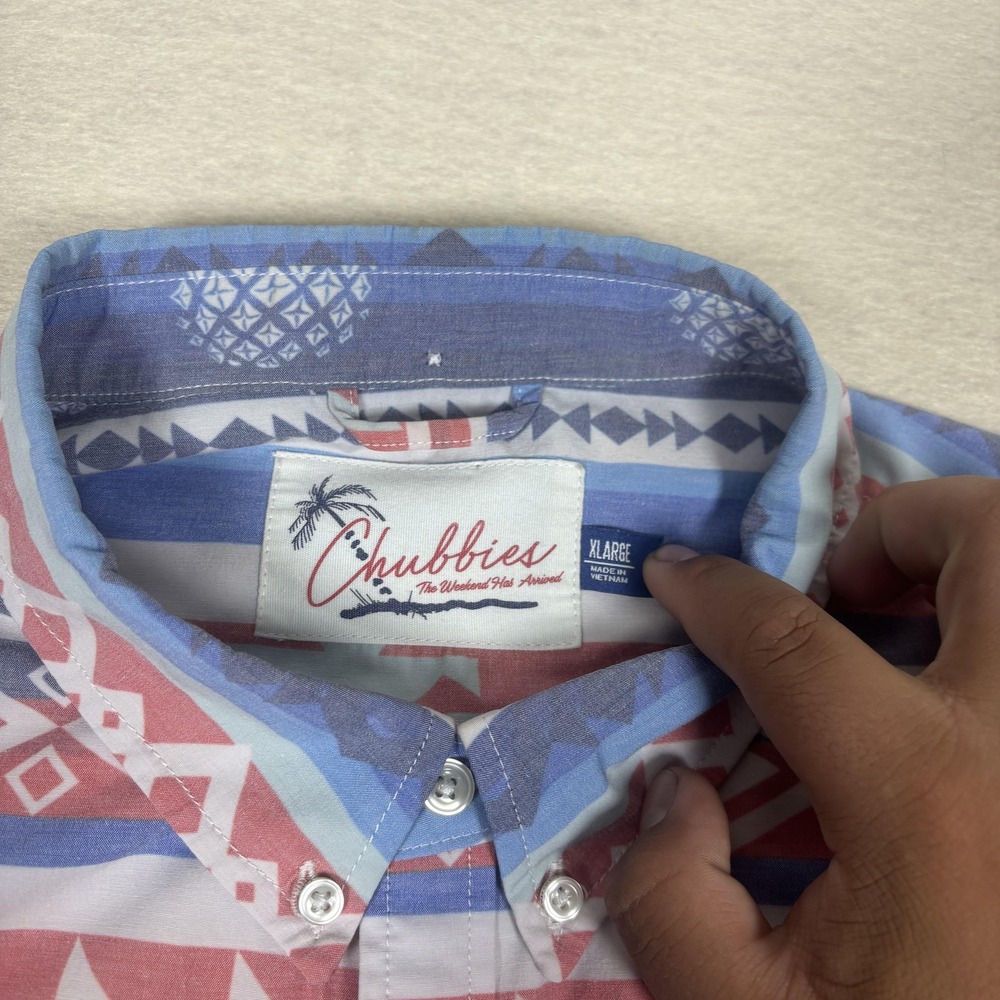 Chubbies Shirt Mens XL Multicolor Aztec Pineapple Button Up Short Sleeve Summer - Picture 4 of 9